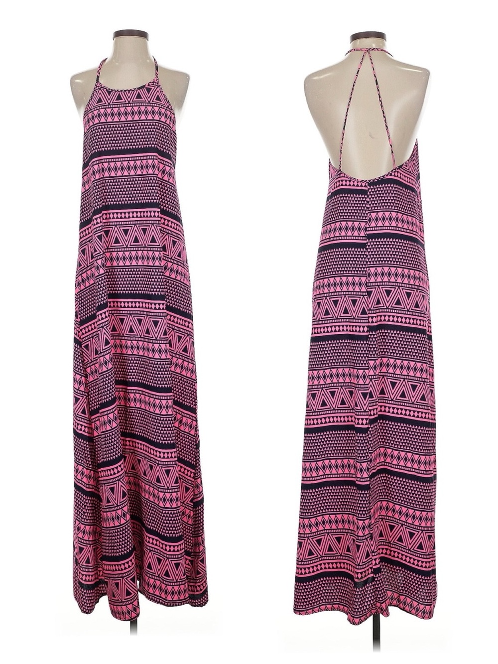 Tobi Pink and Black Geometric Halter Maxi Dress